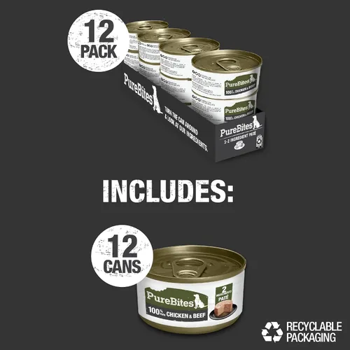 Vista 6 de PureBites Patés de pollo y carne de res para perros, solo 2 ingredientes, caja de 12