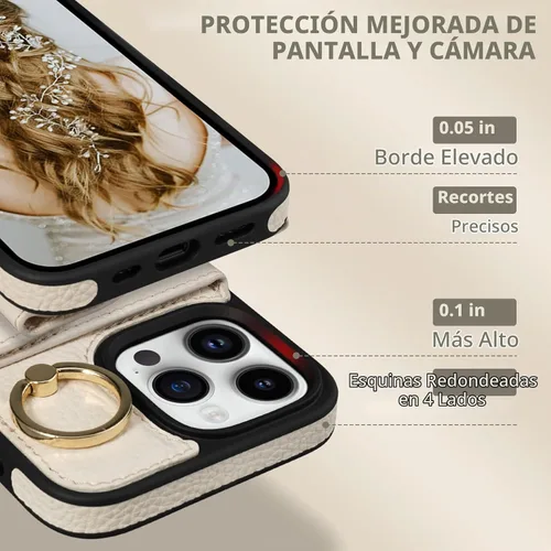 Vista 3 de Funda tipo cartera de Keallce para iPhone 14 Pro de 6.1 pulg., funda con tapa y ranuras para tarjetas, soporte con anillo, funda protectora de piel