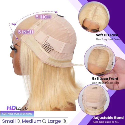 Vista 2 de UTIDE Peluca de cabello humano lacio de 5 x 5 pulgadas, peluca frontal de encaje frontal transparente HD de 150 %, peluca frontal corta y recta de 5