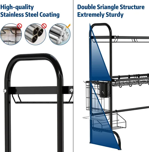 Vista 6 de MOUKABAL Escurridor de platos – Escurridor de platos de acero inoxidable (longitud expandible), escurridor grande de 2 niveles con soporte