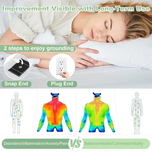 Vista 4 de Sábanas de conexión a tierra tamaño individual Premium de algodón para terapia de sueño saludable, sábanas ajustadas de bolsillo profundo con cable