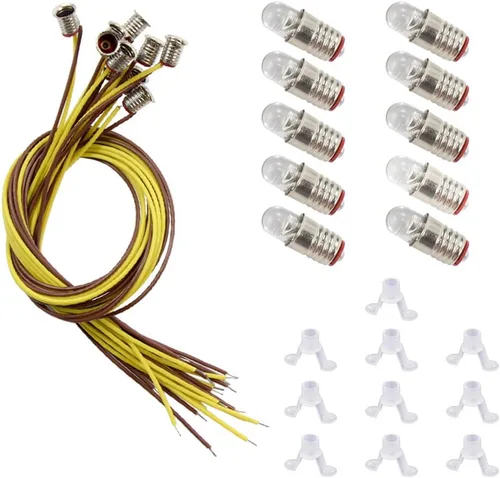 Vista 6 de E505WMT 10 Sets Bombilla de tornillo LED blanco cálido y base de soporte E5 E5.5 12V-14V para diseño de tren modle
