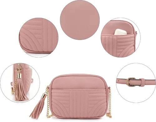 Vista 6 de EVVE Bolsos cruzados acolchados para mujer, elegante bolsa para cámara con borla, bolso de hombro ligero de tamaño mediano