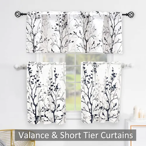 Vista 5 de Luvyohmee Cortinas cortas negras de cocina de 30 pulgadas de largo, con bolsillo para barra de árbol, 2 paneles de cortinas pequeñas para cafetería