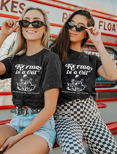 Vista 3 de SNYUMEG Camisas gráficas de gatos para mujer, camiseta para amantes de los gatos, camisetas para amantes de la música, camisetas de concierto