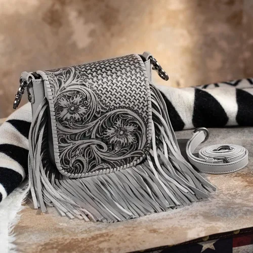Vista 4 de Montana West Bolso bandolera occidental de cuero genuino con flecos para mujer