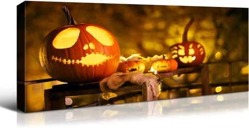 Vista 23 de Denozer - Decoración de pared de calabaza de Halloween, pósteres de regalo, decoración del hogar, arte de pared, imágenes en lienzo HD, estiradas