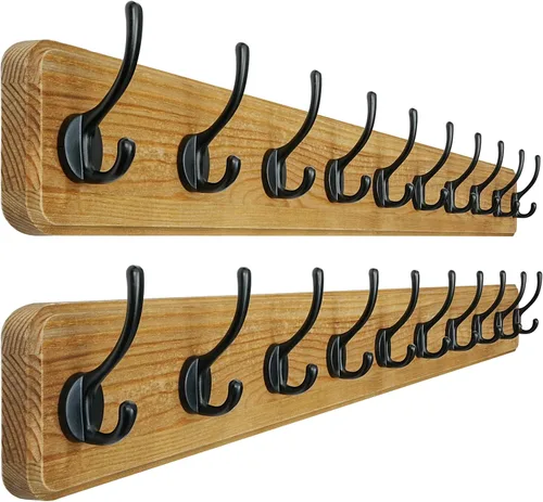 Vista 29 de Dseap Perchero de Pared: Moderno, Patentado, Resistente, 17.4" de Largo, Riel Colgador de Madera con 5 Ganchos Dobles para Abrigos de Invierno, Negro