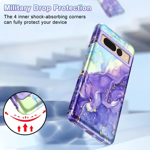 Vista 4 de Btscase Funda para Google Pixel 7 Pro, patrón de mármol 3 en 1, resistente a prueba de golpes, cuerpo completo, policarbonato duro y suave