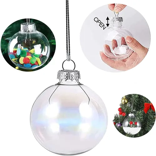 Vista 4 de 12 piezas de adornos transparentes rellenables para bricolaje, bolas de plástico transparente de 60 mm para Navidad, Halloween, cumpleaños