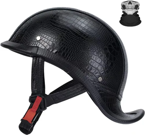 Vista 8 de Casco de Motocicleta de Cuero Retro de Media Cara para Adultos Hombres Mujeres, Cascos Estilo Gorra de Béisbol Aprobados por DOT, Cascos Vintage