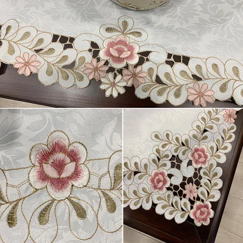 Vista 5 de MULBESS Mantel de tela de damasco bordado floral para otoño, cosecha, Pascua, Acción de Gracias, festival y decoración del hogar para mesas