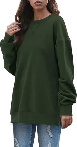Vista 3 de Dofaoo Sudadera para mujer, cuello redondo, manga larga, casual, túnica para llevar con leggings