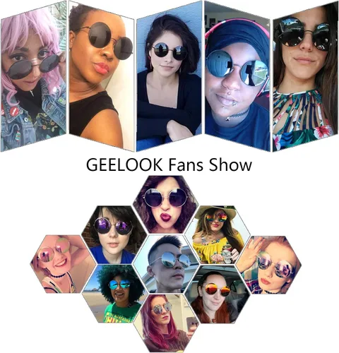 Vista 4 de GEELOOK Round Sunglasses for Women Men Classic Oversized Circle Mirrored Hippie Hipster Polarized Sunglasses Metal Frame