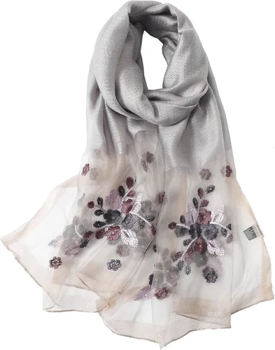 Vista 15 de WINCESS.YU Women Embroidered Silk Scarf, 75* 28 Inches Long Shawl and Wraps Negro