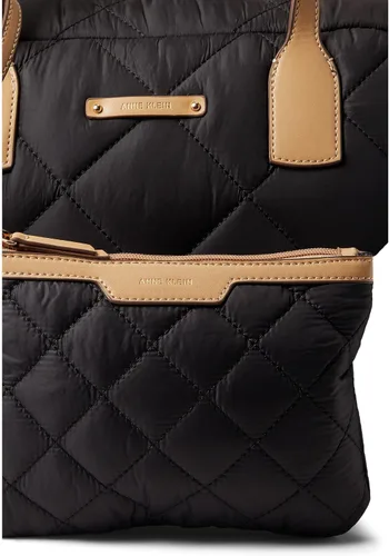 Vista 4 de Anne Klein Nylon acolchado Weekender, Negro Arena Cálida Cincha Negro-Blanco