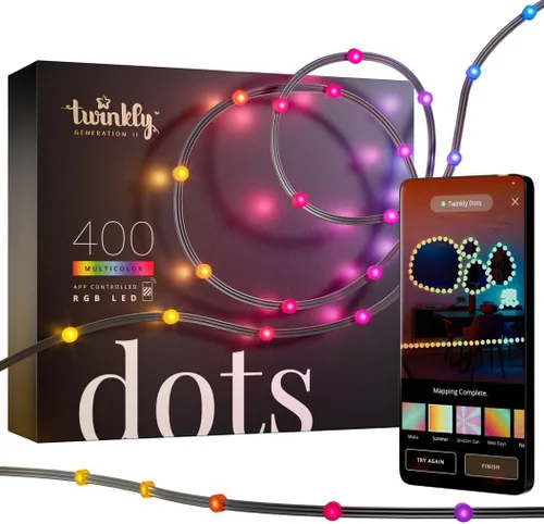 Vista 10 de Twinkly Dots Luces de Cadena LED Flexibles Controladas por Aplicación que Cambian de Color, 60 RGB (16 Millones de Colores). 60 LED / 10 Pies Cable