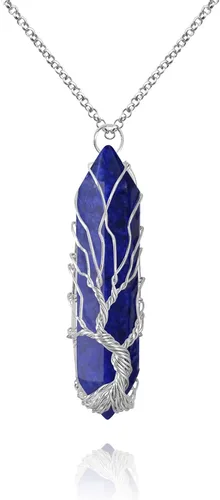 Vista 20 de VIBILIA - Collar con dije sanador para mujeres y hombres, piedra natural hexagonal en punta envuelta con alambre en forma del árbol de la vida