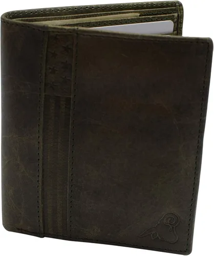 Vista 5 de Cartera de piel de cordero premium con bloqueo RFID, plegable, hipster, para tarjetas de crédito, Cavelio Verde, Bifold