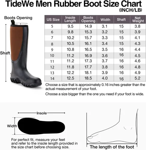 Vista 6 de TIDEWE Botas de goma para hombres, multitemporada, botas de lluvia impermeables con vástago de acero, botas de caza de goma duradera de neopreno
