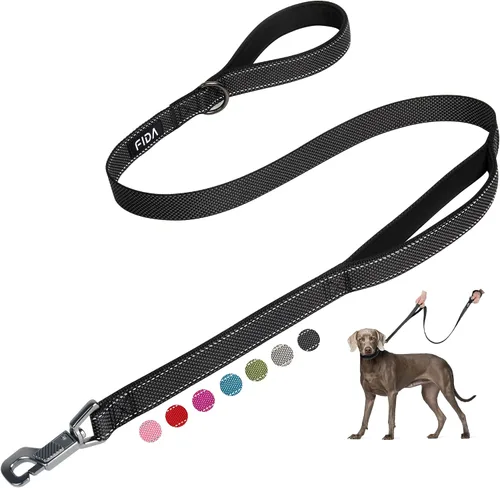 Vista 18 de Fida Correa resistente de 4 pies para perro con 2 cómodas asas acolchadas, asa de tráfico y gancho avanzado de fácil presión, correa reflectante