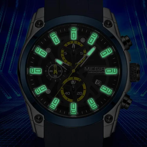 Vista 4 de MEGIR Relojes deportivos de cuarzo para hombre con cronógrafo calendario luminoso función impermeable correa de silicona