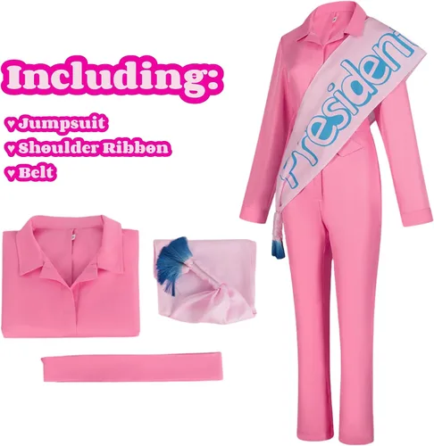 Vista 2 de Mono rosa para mujer, disfraz de cosplay de Margot Robbie Movie 2023, disfraz de uniforme