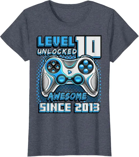 Vista 53 de Level 10 Unlocked Awesome 2013 Video Game 10th Birthday Boy T-Shirt, Negro