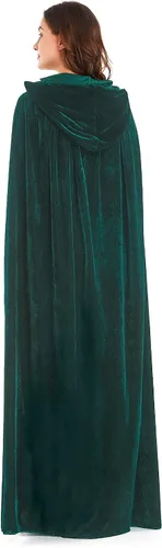 Vista 4 de Diffly Capa de terciopelo con capucha de 59 pulgadas, unisex, capa de Halloween para mago de bruja diablo, Halloween, Navidad, cosplay