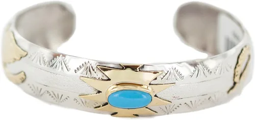 Vista 2 de $510Tag 12ktGF Pulsera nativa de turquesa natural de águila navajo con certificación de plata 13095 Hecho por Loma Siiva, Metal Piedra, Turquesa