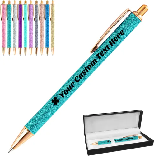 Vista 8 de 10 bolígrafos personalizados con purpurina, bolígrafos impresos personalizados a granel, bolígrafos retráctiles de tinta negra para graduación
