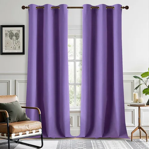 Vista 65 de DONREN Cortinas opacas completas para dormitorio, aislamiento térmico y reducción de ruido, cortinas de lino con ojales para sala de estar y Negro