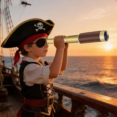 Vista 8 de Telescopio monocular pirata con caja de madera, 25 x 30 pulgadas, de alta potencia, plegable, de latón, monocular impermeable de mano