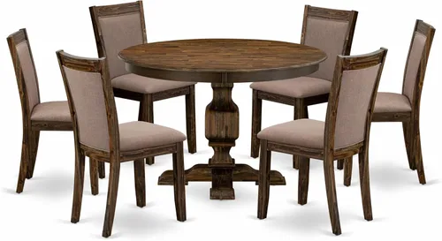 Vista 18 de East West Furniture F2MZ7-748 - Juego de mesa y sillas de cocina de 7 piezas que consta de una mesa redonda de comedor con pedestal y 6 sillas