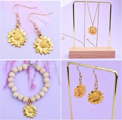 Vista 5 de BronaGrand 60pcs Sunflower Pendant Charms Alloy Sunflower Bead Charms Flower Charms Pendants Craft Supplies for DIY Jewelry Earrings Necklace