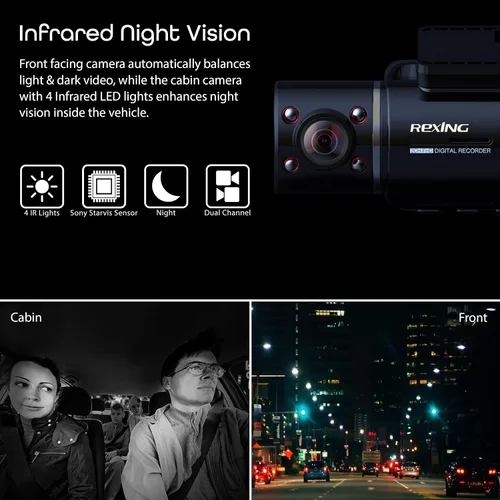 Vista 3 de Rexing V3 Cámara doble frontal e interior Full HD 1080p con WiFi y GPS incorporado