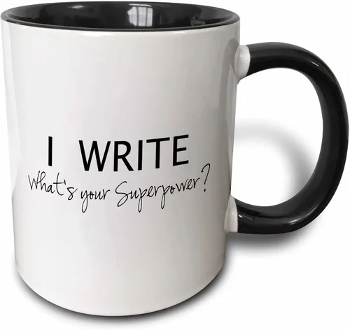 Vista 13 de 3dRose I Write - Whats your superpower - divertido regalo de 11 oz taza amarilla de dos tonos Amarillo