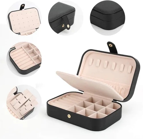 Vista 4 de FEISCON Joyero pequeño organizador de almacenamiento para collares, anillos, mini joyero, organizador de joyas de viaje de doble capa para mujeres