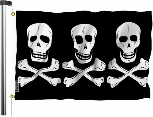 Vista 9 de Swono Bandera de pirata de gato – 3 x 5 pies divertida calavera de animal con los ojos vendados bandera triangular capitán gatito capitán