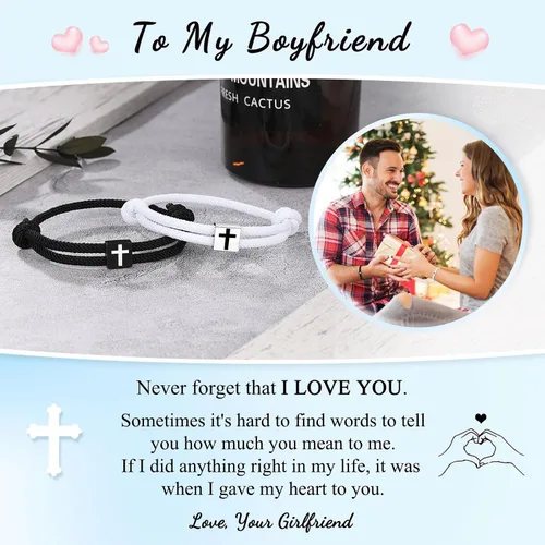 Vista 5 de UNGENT THEM Cross Braided Rope Bracelets for Couples, Christmas Valentines Graduation Easter Christian Baptism Gifts