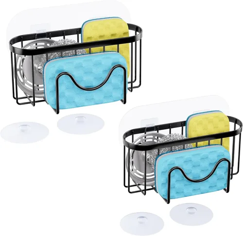 Vista 14 de HapiRm Organizador de esponja multifuncional con forma única en M, 2 métodos de instalación, organizador de fregadero de cocina, organizador