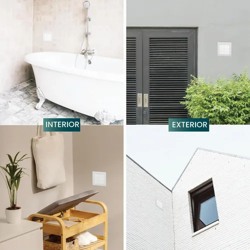 Vista 4 de Medida de apertura de 3'' x 3'' pulgadas / Rejilla externa de ventilación cuadrada blanca con malla protectora - Registro de plástico ligero Blanco