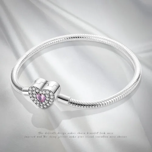 Vista 6 de Pandach Pulsera de plata de ley 925 con cierre de circonita cúbica transparente, pulsera de cadena de serpiente básica para cualquier dije