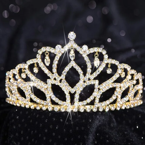 Vista 2 de Corona metálica dorada y tiara dorada Mirabella Queen Tiara Royalty Set