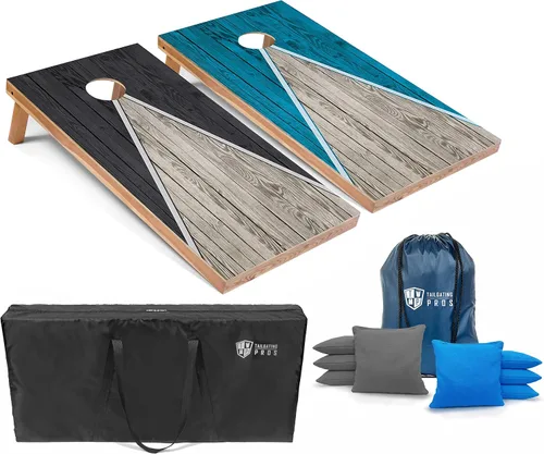 Vista 11 de Tailgating Pros Juego de tablero de Cornhole ligero con diseño piramidal con bolsas de frijoles y estuche de transporte, juego de cornhole