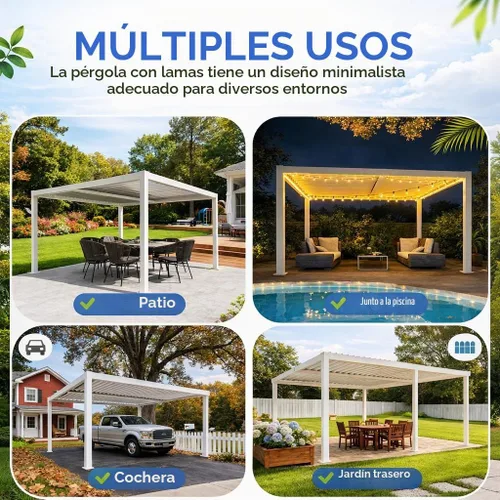 Vista 7 de Kozyard Pergola con listones para exteriores, 10 x 12 pies, refugio de Resistente a la intemperie, sistema de drenaje, techo con listones Blanco