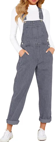 Vista 21 de luvamia - Overol de mezclilla ajustable y elástico para mujer, con pechera, jeans, pantalones, jumpsuits A1 Cody Blue