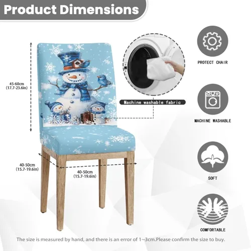 Vista 4 de Rnyleeg Fundas de silla de Navidad para sala de estar, diseño de muñeco de nieve azul, estampado de pájaros, fundas para sillas de comedor, 1