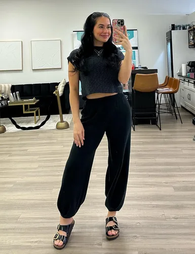 Vista 6 de Watashi Conjunto de 2 piezas de suéter de punto para mujer, pantalones de cintura alta, trajes de descanso con bolsillos