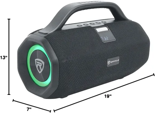 Vista 10 de Rockville SONIC-50L Altavoz Bluetooth portátil, sonido estéreo de 50 W, anillos LED duales, IPX5 resistente al agua, batería de hasta 24 horas, TWS